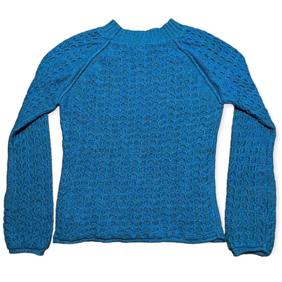 Sundance Cotton Silk Blend Teal & Green Marled Textured Knit Sweater Sz L - Picture 2 of 11